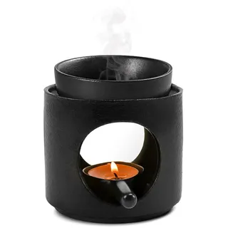 katmerio Duftlampe Teelicht, Duftöl Lampe, Duftlampe für Ätherische Öle, Aromalampe mit Kerzenlöffel, Abnehmbare Schale für Duftwachs und Duftöl (Matt Schwarz)