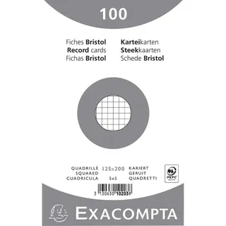 Paquet 100 fiches bristol sous film- blanc quadrille 5x5 non perfore 125x200mm