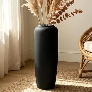 JIDOFUE Schwarze Keramik Boho Bodenvase, 50cm, Rustikaler Vintage Stil, Ideal für Pampasgras, Trockenblumen oder als Dekor, Perfekt für Wohnzimmer, Regale oder Eingangsbereich.