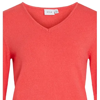 Dünner Strickpullover Knitted Basic Stretch Sweater Langarm V-Neck VIRIL | M - Orange