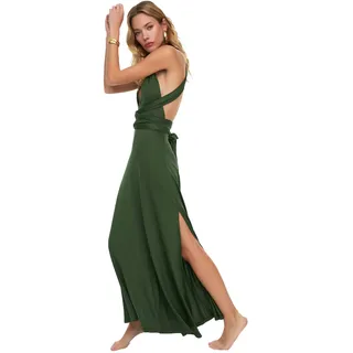 TRENDYOL Damen Vernetzung Detailliertes Gestricktes Strandkleid Dress, Khaki, XS EU