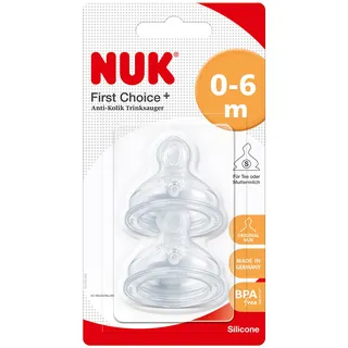 NUK First Choice+ Anti-Colic-Trinksauger Silikon | kiefergerechte NUK Form | Größe 1 (0-6 Monate) S für Tee | 2 Stück