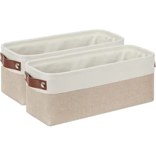 DULLEMELO 2er-Pack Badezimmer-Körbe für WC, Regalen, Aufbewahrungskorb aus Segeltuch mit Ledergriffen für leeren Geschenkkorb (weiß und khaki)