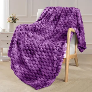 Exclusivo Mezcla Kuscheldecke Fleece Decke, Flauschige Sofadecke 130 x 170 cm, Jacquard-Überwurfdecke Wohndecke Tagesdecke, Warm und Leicht für Ganzjahreszeit, Lila
