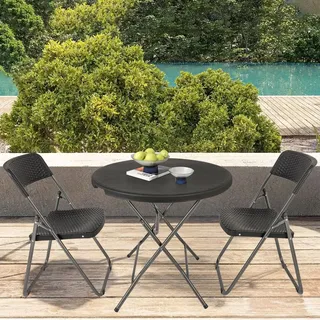 Sekey Balkonmöbel Bistroset 3 tlg Klappbar Rund-KlappTisch Gartenstuhl Terrasse Bistro Sitzgruppe Essgruppe Garnitur Set - Schwarz