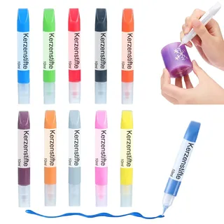 Ovaletta 10 Stück Kerzenstifte, Kerzen Bemalen Set, Wachsstifte für Kerzen, Candle Pen Ideal zum Dekorieren und Gestalten Kerzenfarbe, Keramik Bemalen Set, je 10 ml