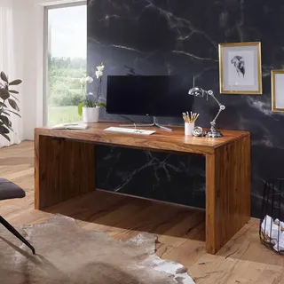 FineBuy Schreibtisch Massiv-Holz Sheesham 200 cm Computertisch Echtholz Design Ablage Büro-Tisch Landhaus-Stil - Braun