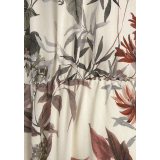 Maxikleid LASCANA "im Vokuhila-Stil mit Blumenprint, Druckkleid", Damen, Gr. 36, N-Gr, beige (sand bedruckt), Web, Obermaterial: 100% Viskose, bedruckt, figurumspielend lang, Rundhals, Kleider Maxikleid, leichtes Sommerkleid, luftiges Strandkleid, Spaghettikleid, Festival, Topseller