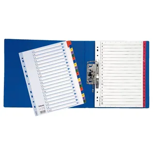 Esselte Register A4 A-Z, robuster Karton mit Mylar-verstärkten Reitern, blau/mehrfarbig