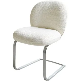 DeLife Freischwinger Nube-Flex Bouclé Weiß Freischwinger flach Edelstahl Taschenfederkern