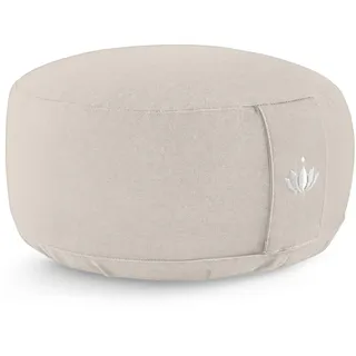 LOTUSCRAFTS® Meditationskissen mit 15cm Sitzhöhe, bestickt, Yoga Kissen mit Dinkelfüllung, Yogakissen Rund, Bodenkissen Rund, Yogakissen Meditationskissen, Yogakissen Bezug waschbar, GOTS zertifiziert