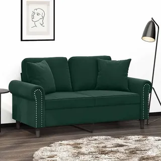 vidaXL 2-Sitzer-Sofa mit Zierkissen Dunkelgrün 120 cm Samt