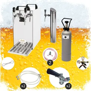 Untertheken Komplett Set - Zapfanlage, Bierzapfanlage - Kontakt 40 2-leitig Trockenkühler, Durchlaufkühler 50 Liter/h, inkl. Schanksäule, Green Line, Zapfkopf:Korb,Zapfkopf 2:Korb