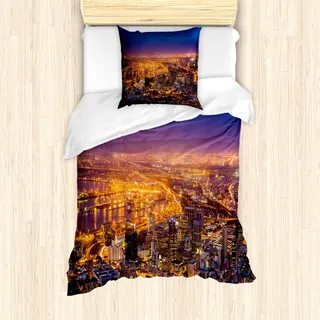 ABAKUHAUS Stadt Mantele, Cape Town Panorama Afrika, Milbensicher Allergiker geeignet mit Kissenbezügen, 135 cm x 200 cm - 80 x 80 cm, Marigold Blau Rosa - Rosa