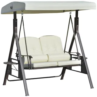 Outsunny Hollywoodschaukel 2-Sitzer 162x118x173cm – Gartenschaukel mit Sonnendach, Kissen & Tablett, Metallrahmen, Polyester, Beige - Beige