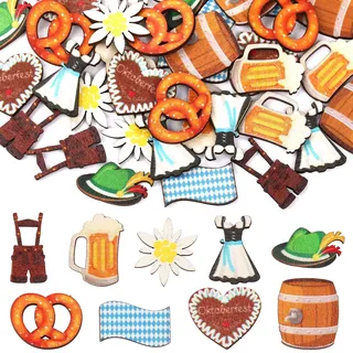 UPINS Oktoberfest Streudeko, 36 Stück Bayrische Tischdeko aus Holz Dirndl Lederhose Breze Lebkuchenherzen Edelweiss für Basteln Bierkrug Oktoberfest Bayrische Party Geburtstag Dekoration