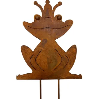 Posiwio dekorativer lustiger Gartenstecker Beetstecker Froschkönig mit Krone Metall edelrost