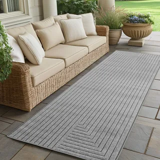 Outdoor Teppich wetterfest, Wohnzimmer, Schlafzimmer, Garten, Balkon, Kurzflor Hoch Tief,Waschbar Teppiche, Größe: 80 x 250 cm, Farbe: Silber-2 - Silber