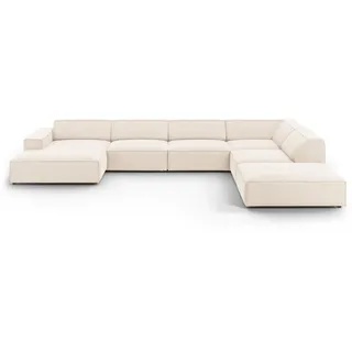 Micadoni Panoramasofa rechts Jodie aus Samt leichtes beige 7 Sitzplätze , Beige , Textil , U-Form , 262x70x364 cm , Hergestellt in Europa, Oeko-Tex® , Wohnzimmer, Sofas & Couches, Sofas, Bigsofas