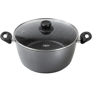 STONELINE XXXL Aluguss Kochtopf 32 cm, Großer Topf mit Deckel 10,6 L, Antihaft beschichtet mit echten Steinpartikeln, Kochtopf Induktion 32 cm, alle Herdarten, Backofen, Kochen ohne Fett oder Öl, Grau