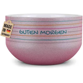 Print Royal PR Glitzer Müslischale mit Name selbst gestalten - Guten Morgen - Personalisiertes Geschenk für Familie und Freunde - Keramik Schüssel, Pink 500 ml