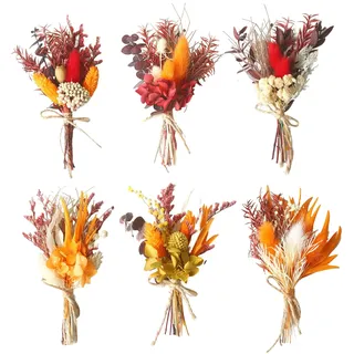 6 Bündel Trockenblumenstrauß Mini Echten Trockenblumen zum Basteln Boho Trockenblumenstrauß Rot Klein Handgemachter Blumenstrauß Getrocknete DIY Trockenblumen Blumen Deko für Bilderrahmen