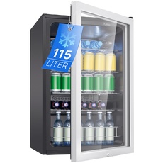 Bomann® Getränkekühlschrank 115L Nutzinhalt | Kühlschrank Minibar m. 4 Ablagen & Flaschenhalterung | Kühlschrank klein mit LED Beleuchtung & abschließbarer Tür | Kühlschrank mit Glastür KSG 7288