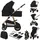 Amber Kinderwagen 2 in 1 Kombikinderwagen, Kinderwagen Set mit sportlichen Sitz und fester Babywanne, Tasche, Moskitonetz, Abdeckung Regenblatt (Grau)