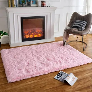 HARESLE Rosa Mädchen Schlafzimmerteppich 80x120cm Weich Hochflorteppich | Flauschig, Hochflor 4-5 cm, Hochwertiger Schwamm, für Wohnzimmer, Kinderzimmer, Babyzimmer