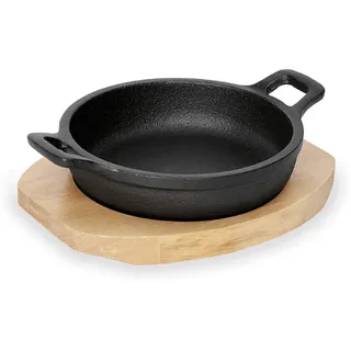 WAS 3535 100 Serie 201 Gusseisen Servierpfanne mit Holzuntersetzer, 10.4 cm Durchmesser, 3.3 cm Höhe