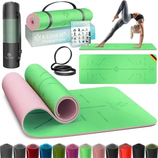 KESSER® Gymnastikmatte mit Tragegurt rutschfest TPE Yogamatte Gepolstert & rutschfest Fitnessmatte , 183 x 61 Trainingsmatte für Fitness Sportmatte, Pilates & Gymnastik Workout extradick - Grün