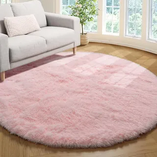 Tenekee Teppich Rund Wohnzimmer Hochflor Teppiche Langflor Wohnzimmerteppich für Wohnzimmer Flauschiger Teppich Schlafzimmer Outdoor Carpet (Rosa, 160cm)
