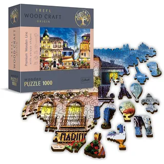 Trefl Puzzle, 1000 Teile, Wood Craft, unregelmäßige Formen, 100 Figuren Denkmäler und Symbole, modernes DIY, für Erwachsene und Kinder ab 12 Jahren Holz, Französische Straße