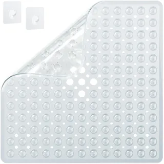 SRIWATANA Duschmatte rutschfest Antirutschmatte Dusche 53x53cm Transparent | inkl. 2 Haken, Duscheinlage Duschteppich BPA Frei Shower Mat Non-Slip Schimmelresistent & Maschinenwaschbar