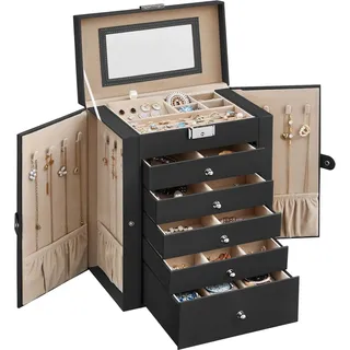Songmics Schmuckkästchen Bridie mit 6 Ebenen Schwarz-Beige