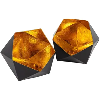 Gadgy Teelichthalter Schwarz Gold - Windlicht Esstisch Deko 2er Set - Teelichthalter Metall in Diamant-Form - Windlicht Metall Deko schwarz - Tischdeko Windlicht schwarz - Wohndeko Set 15 x 14 cm