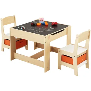VEVOR Kindertisch mit 2 Stühlen & Stoffaufbewahrungsbox unter den Stühlen, Maltisch Set zum Lesen Lernen Zeichnen Schreiben, Kindersitzgruppe Kindertagesstätte, Basteltisch Spieltisch Schreibtisch