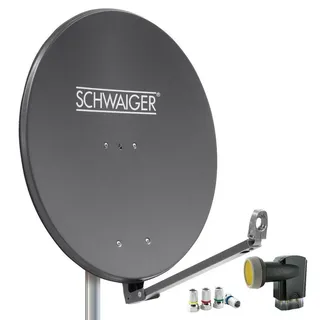 Schwaiger Satellitenschüssel Quad LNB digital 8X F-Stecker 7mm SAT-Antenne aus Aluminium Komplettset Anthrazit 88 cm - Grau