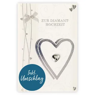 Bsb Karte Diamantene Hochzeit - Glückwunschkarte 60. Hochzeitstag mit Silberherz-Motiv - Geschenke zur Diamanthochzeit - Karte Hochzeit in 11,5 x 17,0 cm