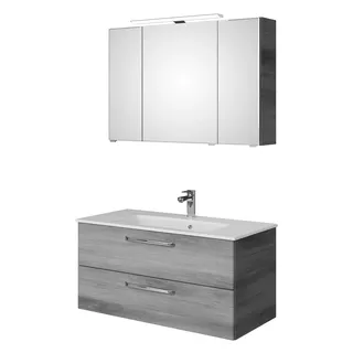 Saphir »Trentino 2-tlg Mineralmarmor-Waschtisch, Spiegelschrank mit LED-Profil«, grau (graphit), Kastenmöbel-Sets, Badmöbel-Set 110cm breit, inkl. Türdämpfer, 3 Türen, 2 Auszügen