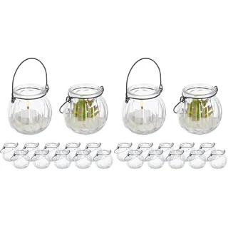Relaxdays Windlicht Glas, 12er Set, Teelichthalter mit Henkel, H x D: 7,5 x 8 cm, rundes Kerzenglas, transparent (Packung mit 2)