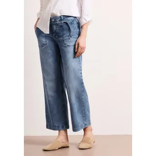Weite Jeans STREET ONE "Style Emee", Damen, Gr. 30, Länge 26, blau (mid blau striped wash), Denim/Jeans, Obermaterial: 90% Baumwolle, 8% Polyester, 2% Elasthan, unifarben, loose fit knöchelfrei, Jeans Weite Jeans, mit Streifen Muster