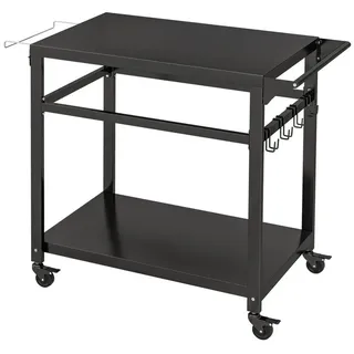 Costway Grillwagen Grilltisch Outdoor, Pizzatisch mit 2 Ablagen, 4 Rollen, Haken,