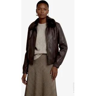 Zero Lederimitatjacke ohne Kapuze Kunstlederjacke mit Kragen in Felloptik, schwarz coffee