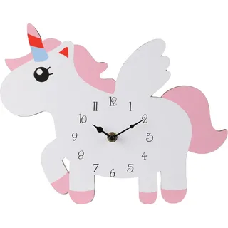 Einhorn-Wanduhr aus MDF, 30 x 24 cm - Rosa, Weiß, Beige