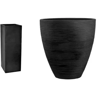 Dehner Säulentopf Palermo, Schieferoptik, ca. 80 x 30 x 30 cm, Kunststoff, anthrazit & Pflanzvase Vino, Ø 40 cm, Höhe 42 cm, Kunststoff, anthrazit