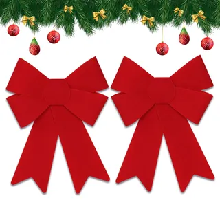 2 Pack große Weihnachtsbögen,12”x9” Weihnachtsbaumbögen Dekorationen Outdoor,PVC-Bögen für Weihnachtsbaum, Girlanden und Innendekorationen,Kranzzaun Treppengeländer Kaminheimparty-Dekorationen. (Rot)