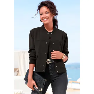 Bomberjacke LASCANA "mit Druckknöpfen und Rippstrickbündchen", Damen, Gr. 36, schwarz, Stoff, Obermaterial: 95% Polyester, 5% Elasthan. Futter: 100% Polyester, unifarben, figurumspielend hüftlang, angesetztes Bündchen, Jacken Bomberjacke, leichte Kurzjacke, lässige Übergangsjacke, sportlich-chic, Topseller