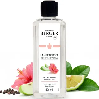 Maison Berger – Nachfüllung Hibiskus 500 ml für Lampe Berger – 2-in-1 geruchsneutralisierendes Raumduft-Öl – Bergamotte, Rose