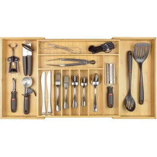 KitchenEdge Premium Besteck- und Utensilien-Organizer für Küchenschubladen, erweiterbar auf 83 cm breit, 11 Fächer, 100% Bambus